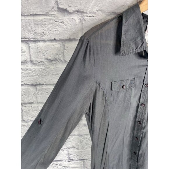 MONORENO Women's Gray Lightweight Semi-Sheer Button Down Blouse XL NWT - Picture 2 of 5